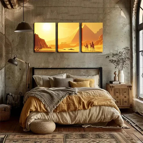 3pcs Decoration, Pyramid, Sun, Camel, Wall Art Canvas Unframed - High Quality Print 100% Australian Made Wall Canvas - Bella Home Decor