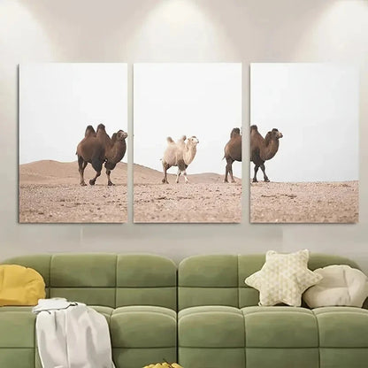 3pcs Desert Camel and Sheep Art Metal Print Ready to Hang Art - Bella Home Decor