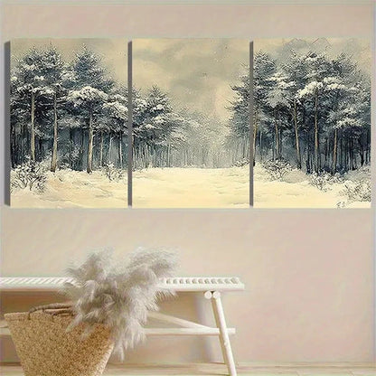 3pcs Winter Pine Forest Snow Scene Wall Art Canvas Unframed - High Quality Print 100% Australian Made Wall Canvas - Bella Home Decor