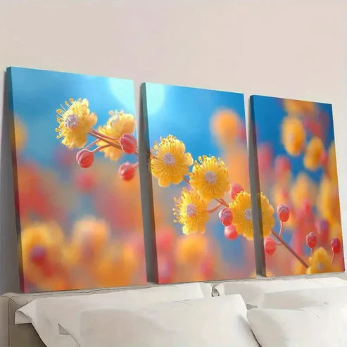 3pcs Yellow Sunshine Mimosa Flower MF Wall Art Set Canvas Unframed - High Quality Print 100% Australian Made Wall Canvas - Bella Home Decor