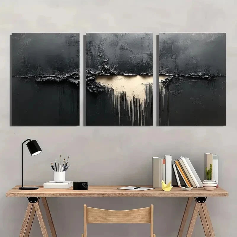 3pcs Black and Grey Abstract Paintings Metal Print Ready to Hang Art - Bella Home Decor
