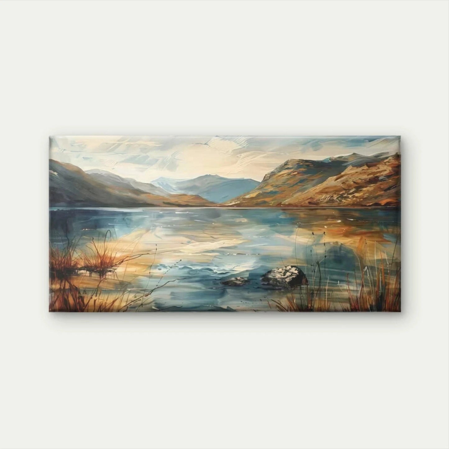 Lake Scene with Mountains Wall Art Canvas Office Home Room Framed 120x60cm