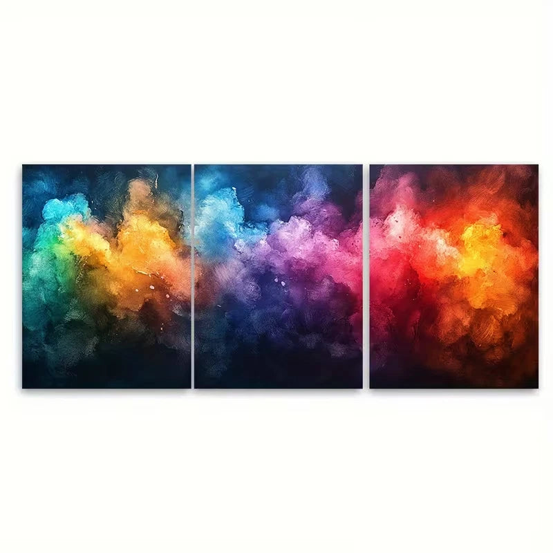 3pcs Diagonal Rainbow Watercolor Metal Print Ready to Hang Art - Bella Home Decor