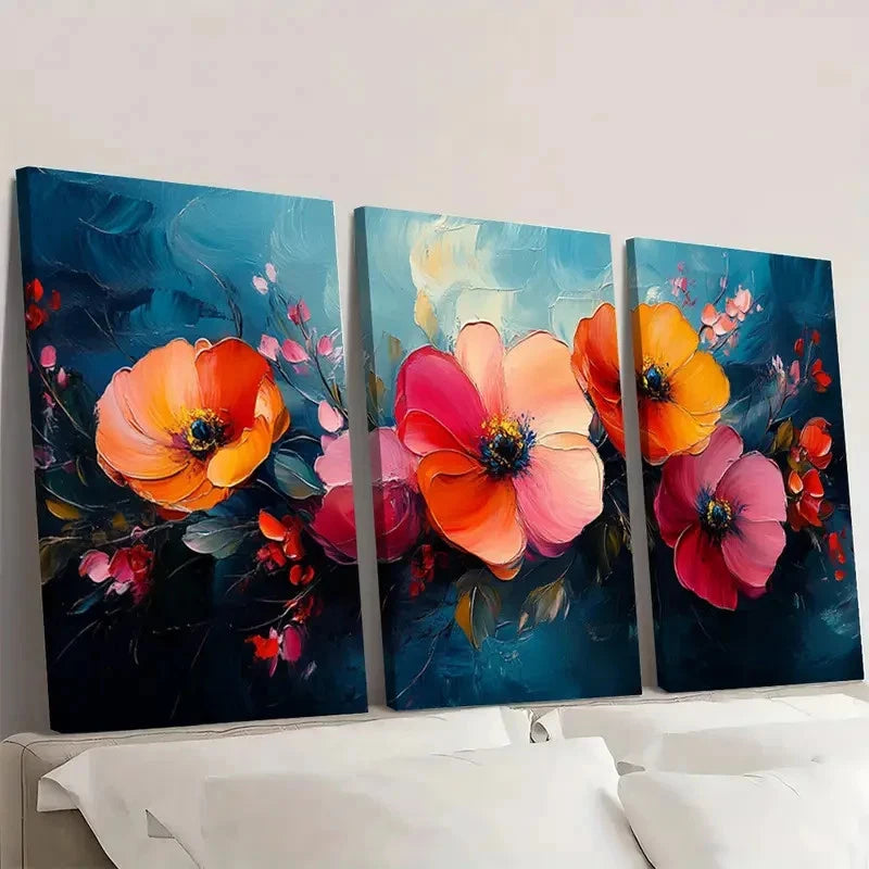 3pcs Colorful Flower Bouquet EC    Wall Art Set Canvas Framed 50x70cm - High Quality Print 100% Australian Made Wall Canvas Ready to Hang - Bella Home Decor