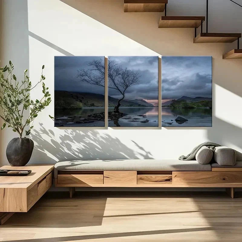 3pcs Dark Sky Mountains Lake & Trees Wall Art Set Canvas Framed 60x90cm - High Quality Print 100% Australian Made Wall Canvas Ready to Hang - Bella Home Decor