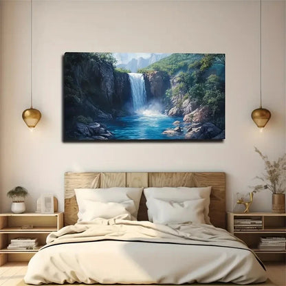 Scenic Waterfall Vibrant Nature Wall Art Canvas Office Home Room Framed 120x60cm