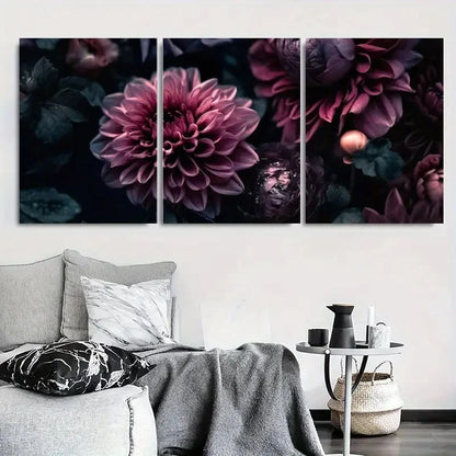 3pcs Abstract Deep Purple Floral Wall Art Set Canvas Framed 40x60cm - High Quality Print 100% Australian Made Wall Canvas Ready to Hang - Bella Home Decor