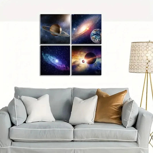 4pcs  Space And Astronomy Themed Prints Wall Art Canvas Framed