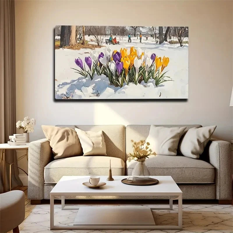 Flowers In The Snow Wall Art Canvas Office Home Room Framed 120x60cm