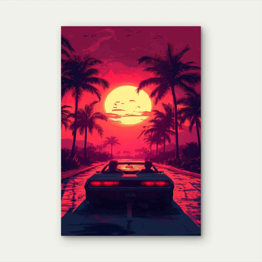 Hawaii Illustration Retro Comic Style 40x60cm Metal Print Ready to Hang