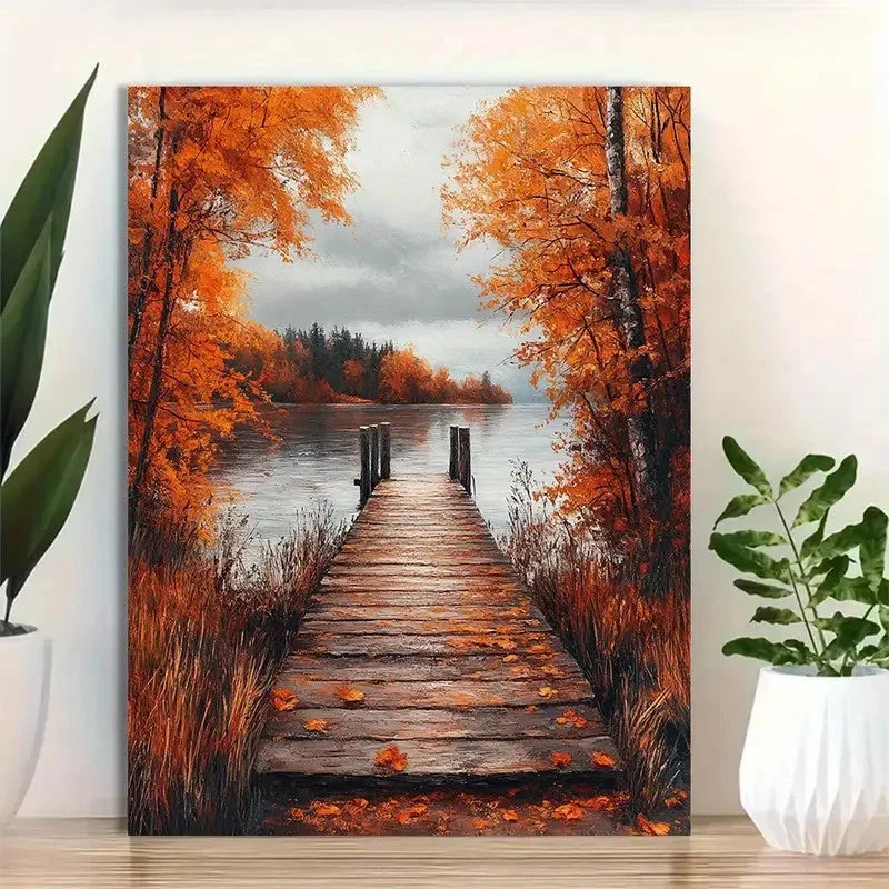 Beautiful Golden Orange & brown foliage Painting 40x60cm Metal Print Ready to Hang