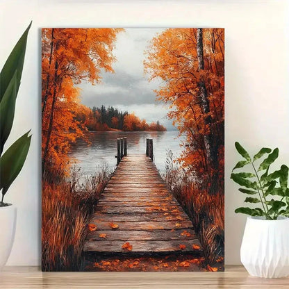 Beautiful Golden Orange & brown foliage Painting 40x60cm Metal Print Ready to Hang