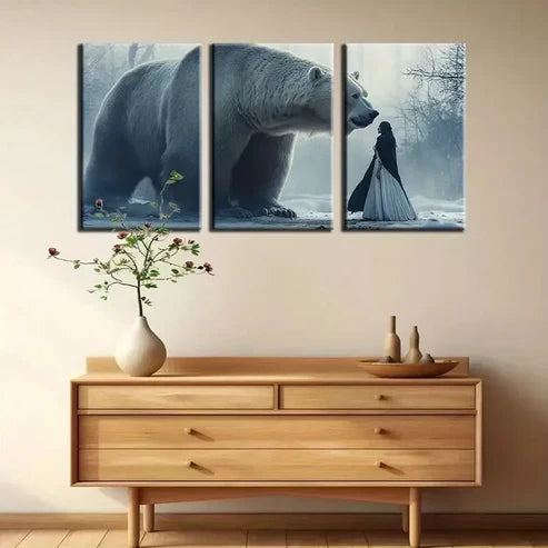 3pcs Dreamy White Bear & Beauty Wall Art Canvas Unframed - High Quality Print 100% Australian Made Wall Canvas - Bella Home Decor