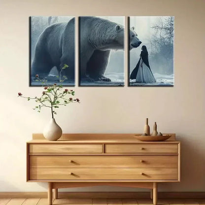 3pcs Dreamy White Bear & Beauty Wall Art Canvas Unframed - High Quality Print 100% Australian Made Wall Canvas - Bella Home Decor