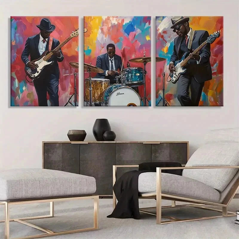 3pcs Abstract Triptych with Guitar Perfect Wall Art Set Canvas Framed 40x60cm - High Quality Print 100% Australian Made Wall Canvas Ready to Hang