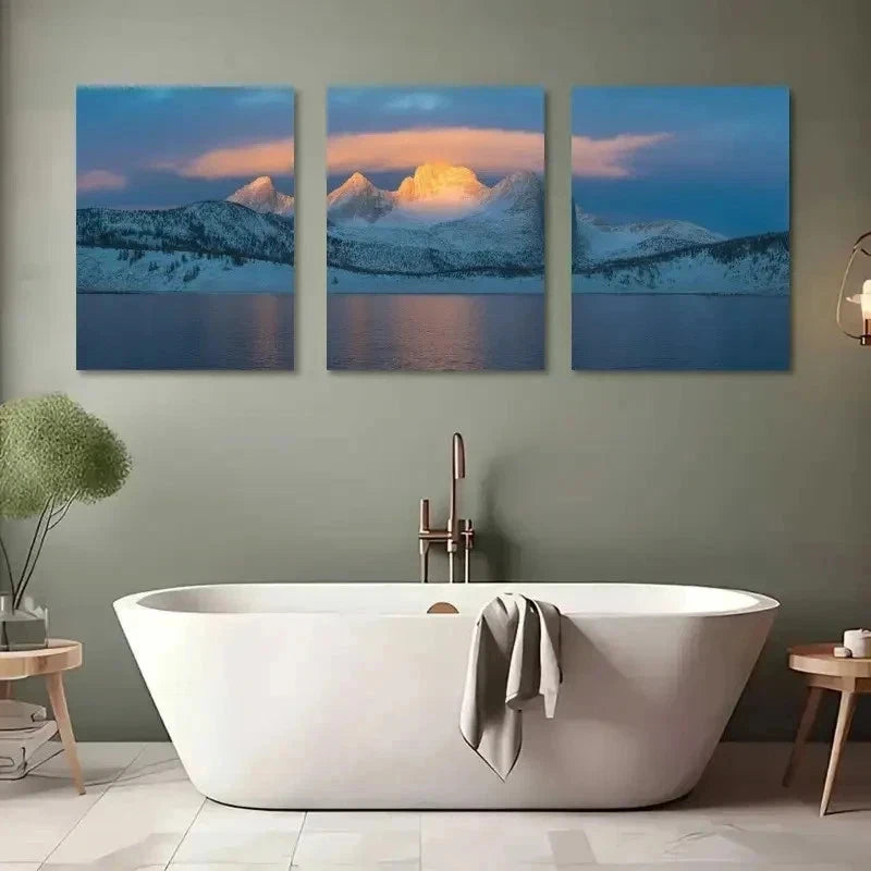 3pcs Snowy Mountain Lake Sunset Wall Art Canvas  Wall Art Set Canvas Framed 40x60cm - High Quality Print 100% Australian Made Wall Canvas Ready to Hang