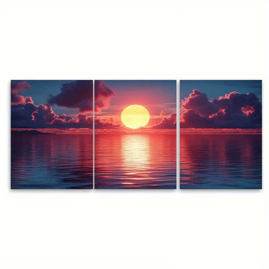 3pcs Cap La Houssaye Sunset Seascape Metal Print Ready to Hang Art