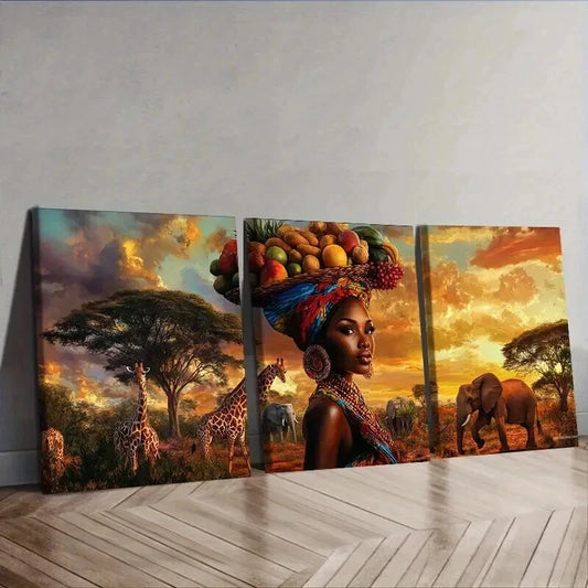 3pcs African Beauty Canvas Wall Art Set Canvas Framed 50x70cm - High Quality Print 100% Australian Made Wall Canvas Ready to Hang