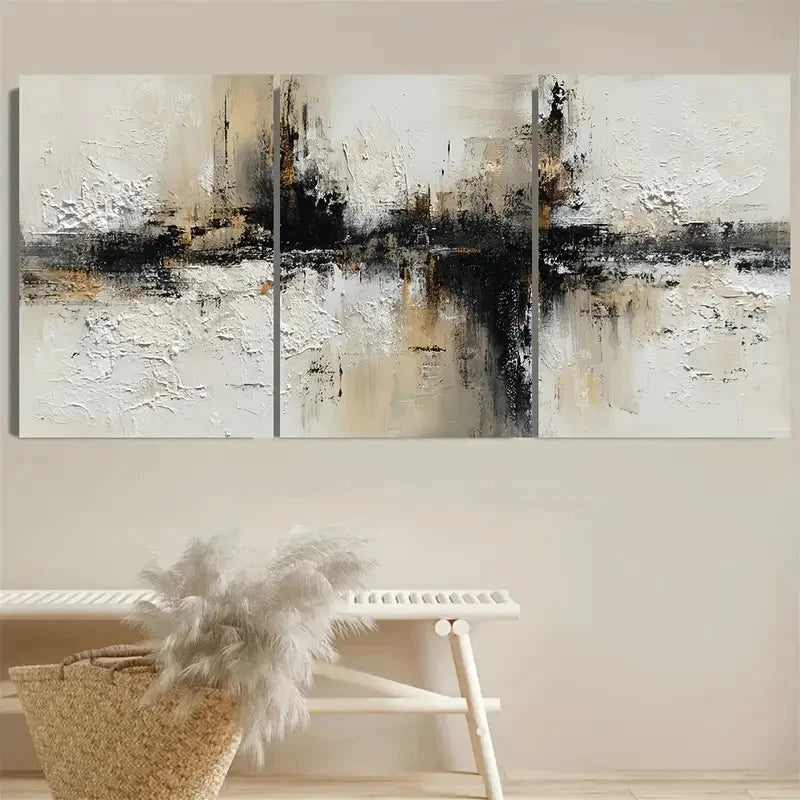 3pcs Beige Black And Brown Abstract Wall Art Set Canvas Framed 60x90cm - High Quality Print 100% Australian Made Wall Canvas Ready to Hang - Bella Home Decor
