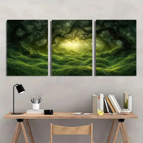 3pcs Deep Green Mossy Forest Ancient Twisted Wall Art Set Canvas Unframed - High Quality Print 100% Australian Made Wall Canvas - Bella Home Decor