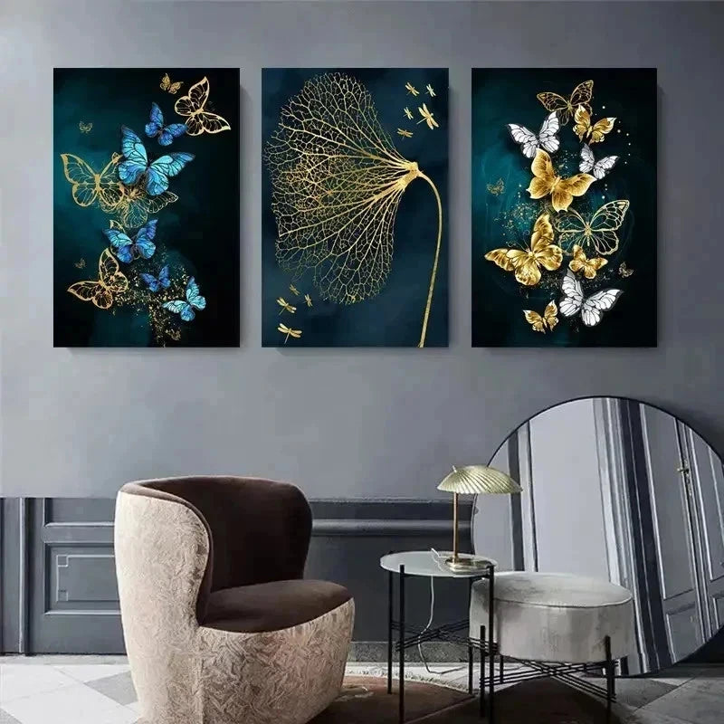 3pcs Butterfly & Golden Dandelion Wall Art Set Canvas Framed 60x90cm - High Quality Print 100% Australian Made Wall Canvas Ready to Hang - Bella Home Decor