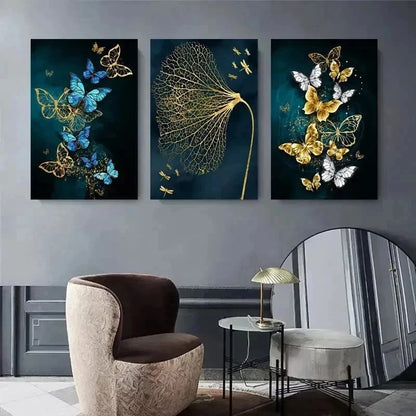 3pcs Butterfly & Golden Dandelion Wall Art Set Canvas Framed 60x90cm - High Quality Print 100% Australian Made Wall Canvas Ready to Hang - Bella Home Decor