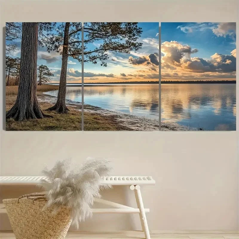 3pcs Lake Moultrie Wall Art Set Canvas Framed 50x70cm - High Quality Print 100% Australian Made Wall Canvas Ready to Hang