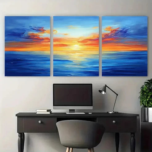 3pcs Blue Sky and Sea Painting Ocean Minimalist Wall Art Canvas Unframed - High Quality Print 100% Australian Made Wall Canvas