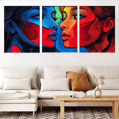 3pcs Vibrant Dual-Tone Female Portrait Wall Art Canvas Unframed - High Quality Print 100% Australian Made Wall Canvas