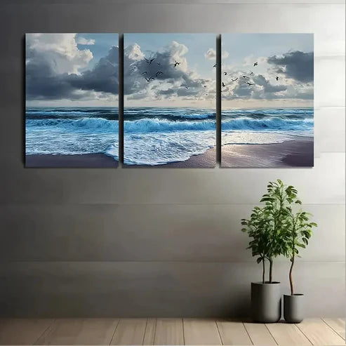 3pcs Birds In Flight & Cloudy Wall Art Set Canvas Unframed - High Quality Print 100% Australian Made Wall Canvas - Bella Home Decor