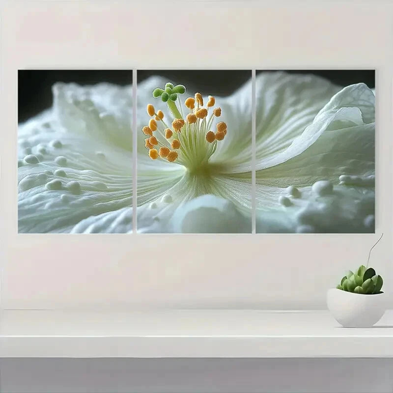 3pcs Serene Nature Elegant White Flower Metal Print Ready to Hang Art - Bella Home Decor