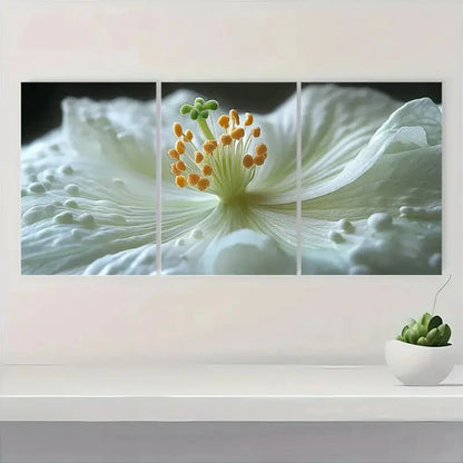 3pcs Serene Nature Elegant White Flower Metal Print Ready to Hang Art - Bella Home Decor