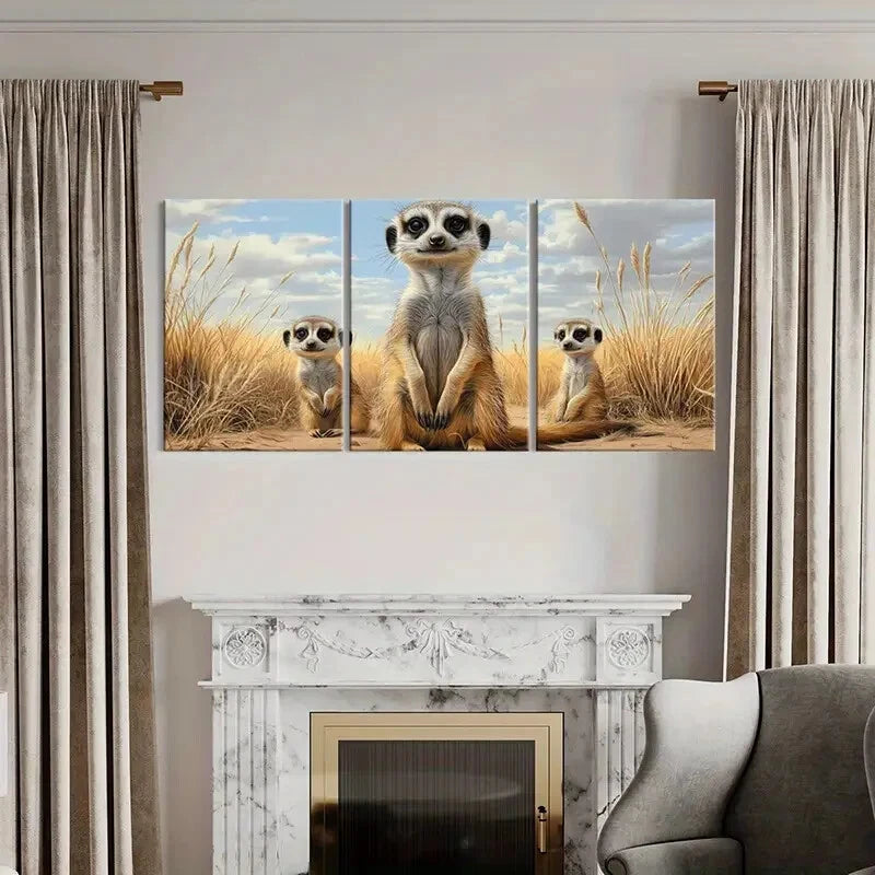 3pcs Meerkat Nature Landscape Abstract Animal Metal Print Ready to Hang Art - Bella Home Decor