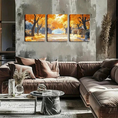3pcs Autumn Splendor Vibrant Yellow Tree Perfect Wall Art Set Canvas Framed 50x70cm - High Quality Print 100% Australian Made Wall Canvas Ready to Hang - Bella Home Decor