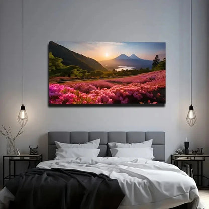 Flowers All Over Mountains Wall Art Canvas Office Home Room Framed 120x60cm