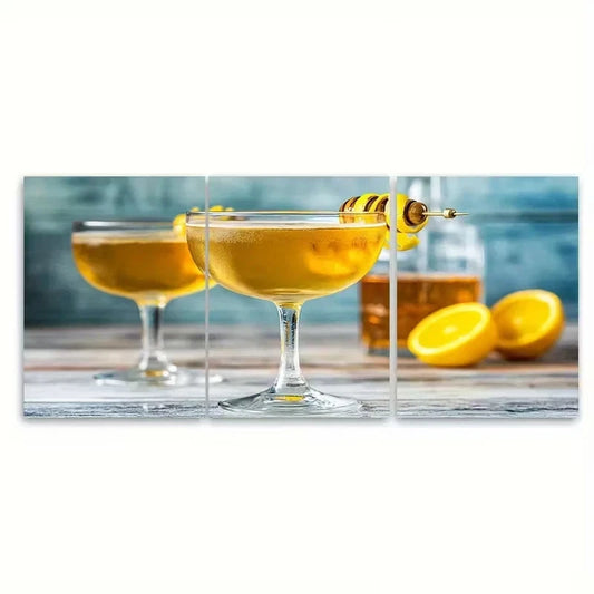 3pcs Bee'S Knees Cocktail Wall Art Set Canvas Framed 40x60cm - High Quality Print 100% Australian Made Wall Canvas Ready to Hang