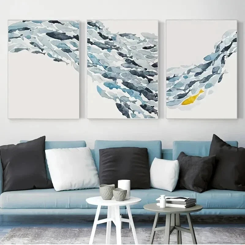 3pcs Water Color Fish Group Metal Print Ready to Hang Art
