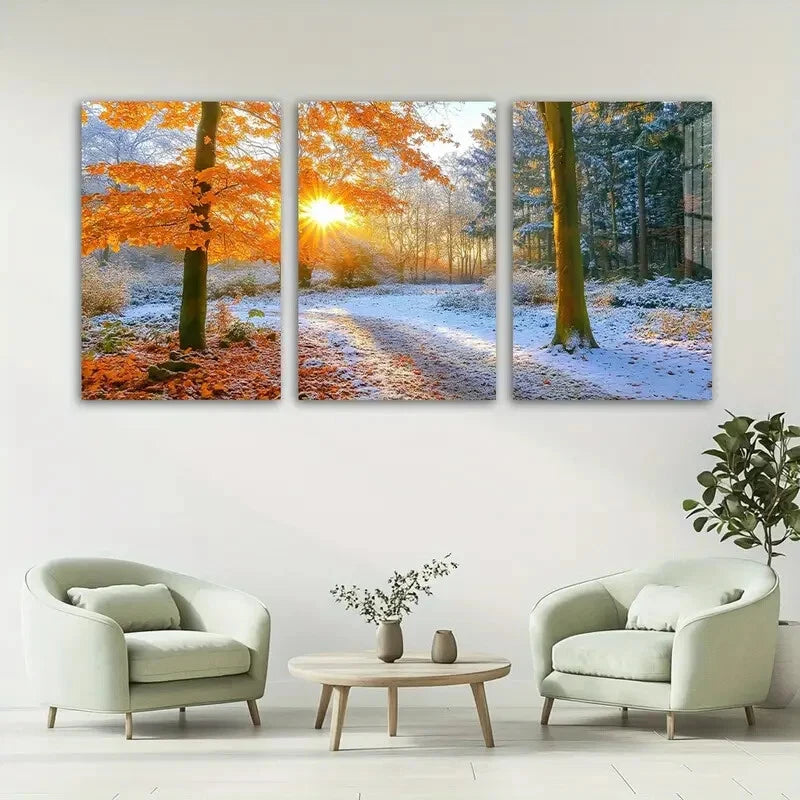 3pcs Stunning Sunrise Forest Nature Metal Print Ready to Hang Art - Bella Home Decor