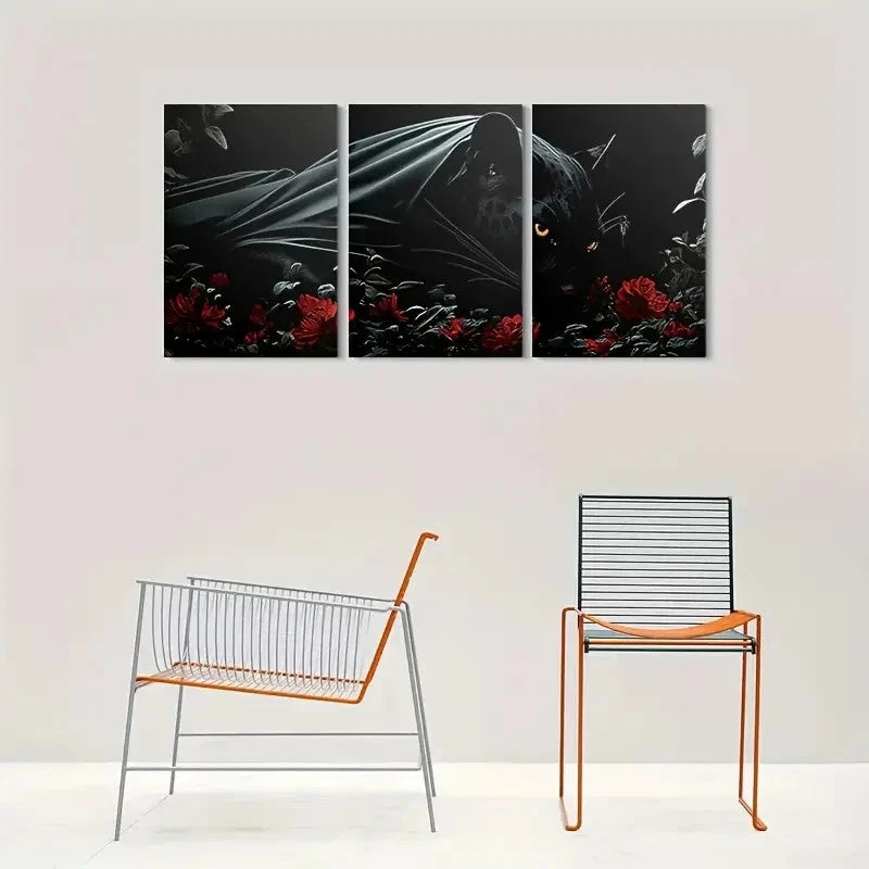 3pcs Black Panther Abstract Animal Metal Print Ready to Hang Art - Bella Home Decor