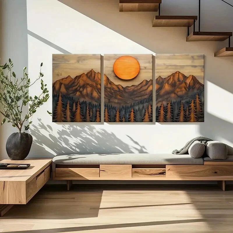 3pcs Rustic Mountain Landscape Snow-Capped Peaks Metal Print Ready to Hang Art - Bella Home Decor