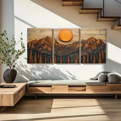 3pcs Rustic Mountain Landscape Snow-Capped Peaks Metal Print Ready to Hang Art - Bella Home Decor