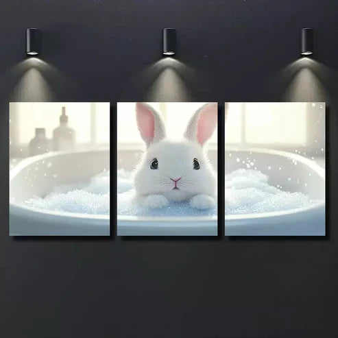 3pcs Rabbit in Bathtub Wall Art Canvas Unframed - High Quality Print 100% Australian Made Wall Canvas
