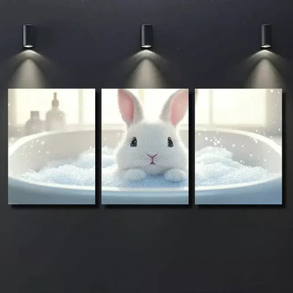 3pcs Rabbit in Bathtub Wall Art Canvas Unframed - High Quality Print 100% Australian Made Wall Canvas