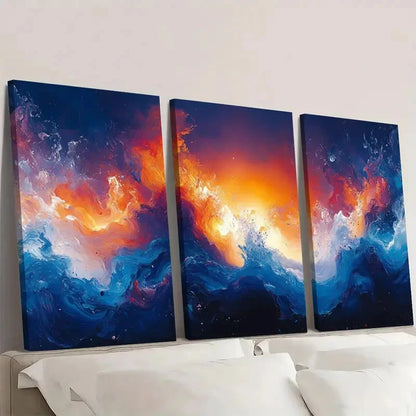 3pcs Vibrant Blue, Orange & Red Swirls DF  Wall Art Set Canvas Framed 40x60cm - High Quality Print 100% Australian Made Wall Canvas Ready to Hang