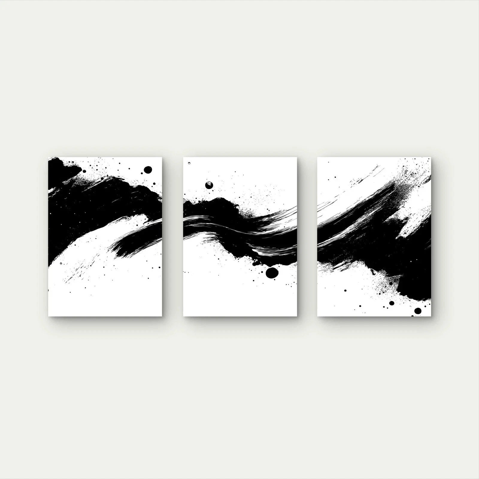 3pcs Bold Black Strokes Across Pure White Wall Art Set Canvas Framed 50x70cm - High Quality Print 100% Australian Made Wall Canvas Ready to Hang - Bella Home Decor