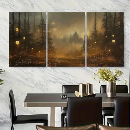 3pcs Enchanted Forest with Magical Orbs Metal Print Ready to Hang Art