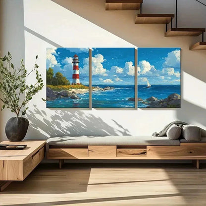 3pcs Coastal Scene Blue Sky White Clouds Metal Print Ready to Hang Art - Bella Home Decor