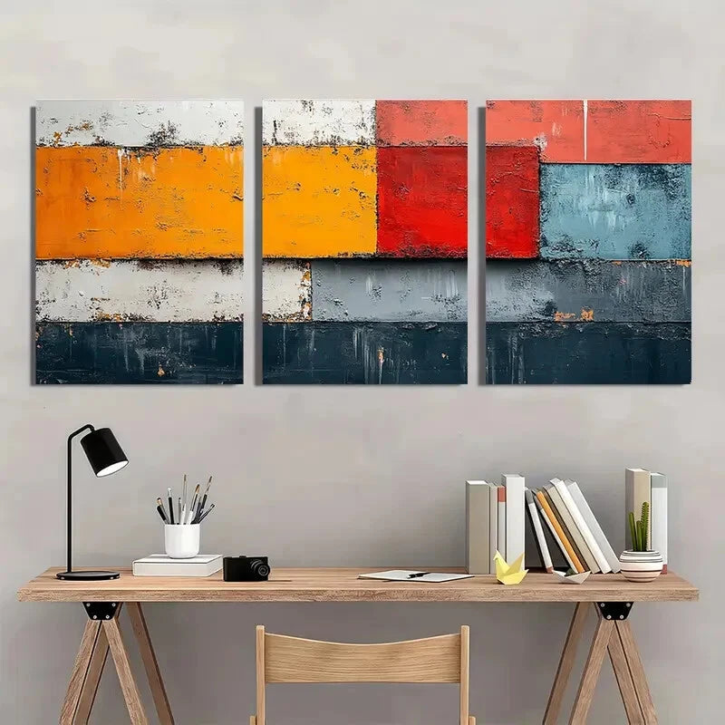 3pcsArt Pastel Industrial Grunge Abstract Metal Print Ready to Hang Art - Bella Home Decor