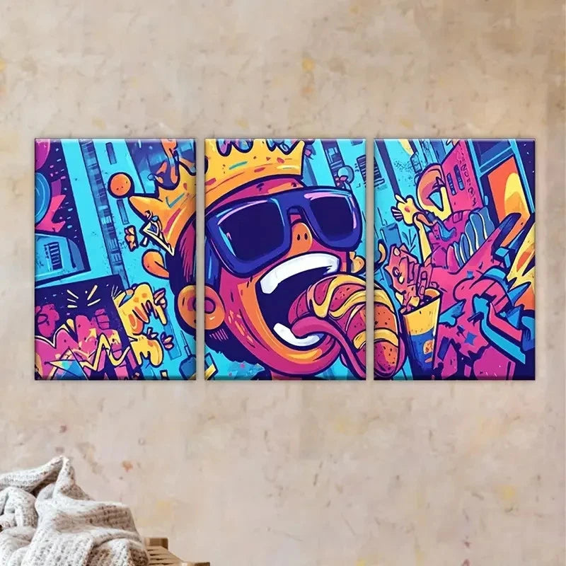 3pcs Polyester Posters with Glasses & Crown Wall Art Set Canvas Framed 60x90cm - High Quality Print 100% Australian Made Wall Canvas Ready to Hang
