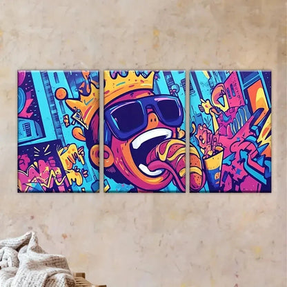 3pcs Polyester Posters with Glasses & Crown Wall Art Set Canvas Framed 60x90cm - High Quality Print 100% Australian Made Wall Canvas Ready to Hang